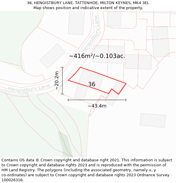 36, HENGISTBURY LANE, TATTENHOE, MILTON KEYNES, MK4 3EL: Plot and title map