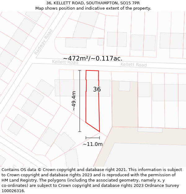 36, KELLETT ROAD, SOUTHAMPTON, SO15 7PR: Plot and title map