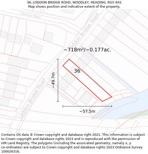 36, LODDON BRIDGE ROAD, WOODLEY, READING, RG5 4AS: Plot and title map