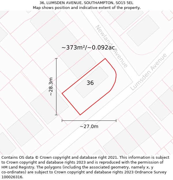 36, LUMSDEN AVENUE, SOUTHAMPTON, SO15 5EL: Plot and title map