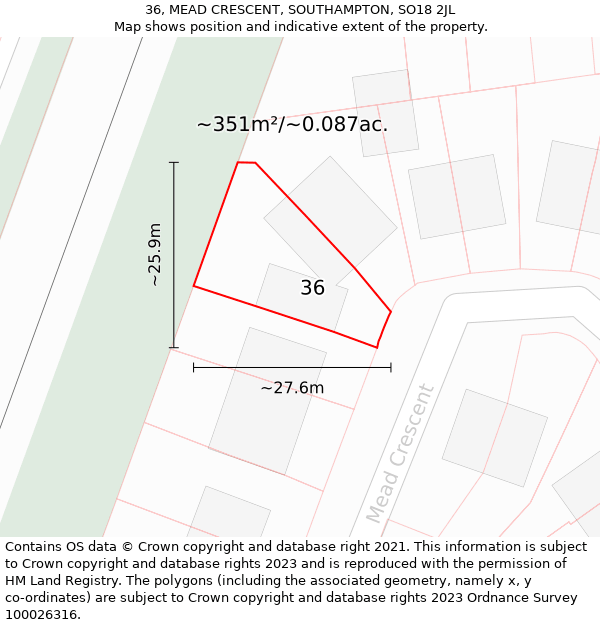 36, MEAD CRESCENT, SOUTHAMPTON, SO18 2JL: Plot and title map