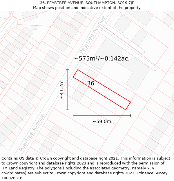 36, PEARTREE AVENUE, SOUTHAMPTON, SO19 7JP: Plot and title map
