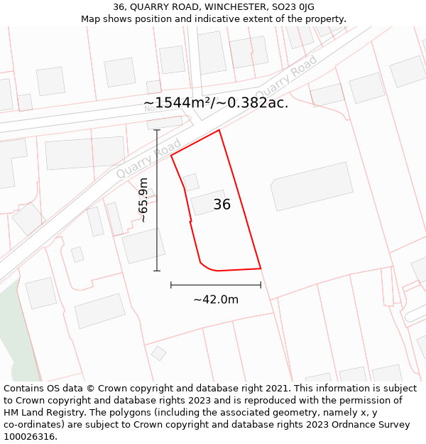 36, QUARRY ROAD, WINCHESTER, SO23 0JG: Plot and title map