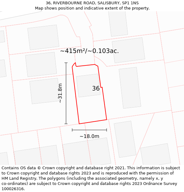 36, RIVERBOURNE ROAD, SALISBURY, SP1 1NS: Plot and title map