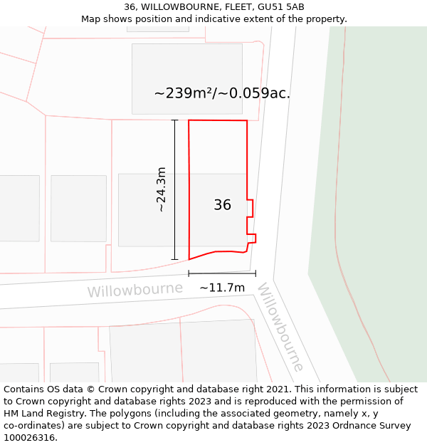 36, WILLOWBOURNE, FLEET, GU51 5AB: Plot and title map