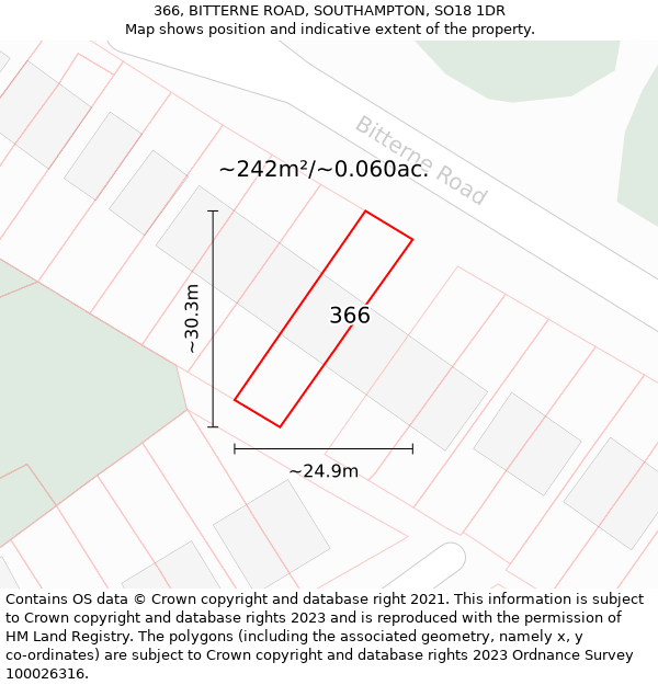 366, BITTERNE ROAD, SOUTHAMPTON, SO18 1DR: Plot and title map