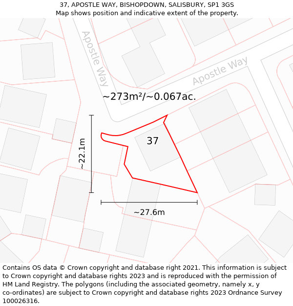 37, APOSTLE WAY, BISHOPDOWN, SALISBURY, SP1 3GS: Plot and title map