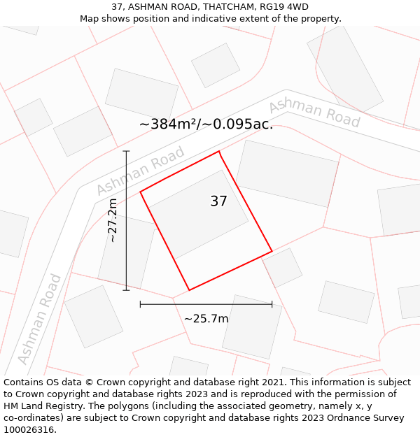 37, ASHMAN ROAD, THATCHAM, RG19 4WD: Plot and title map