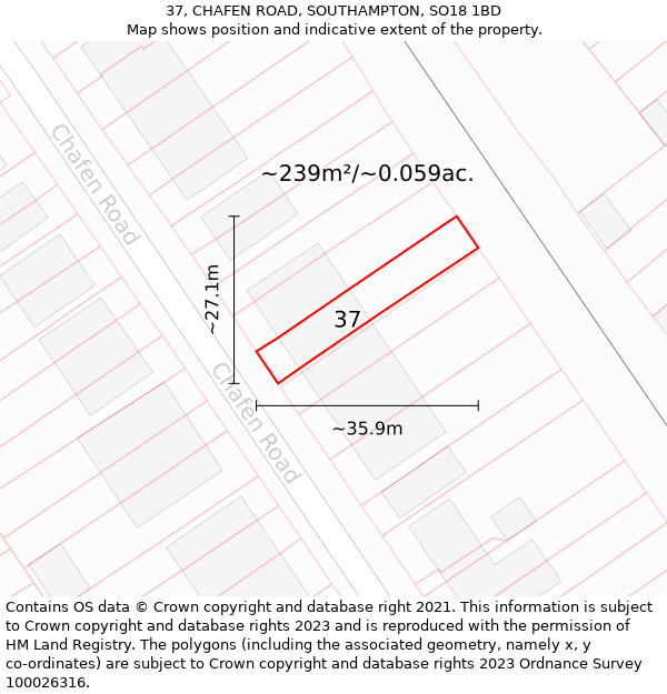 37, CHAFEN ROAD, SOUTHAMPTON, SO18 1BD: Plot and title map