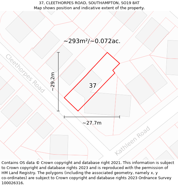 37, CLEETHORPES ROAD, SOUTHAMPTON, SO19 8AT: Plot and title map