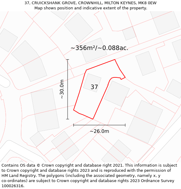 37, CRUICKSHANK GROVE, CROWNHILL, MILTON KEYNES, MK8 0EW: Plot and title map