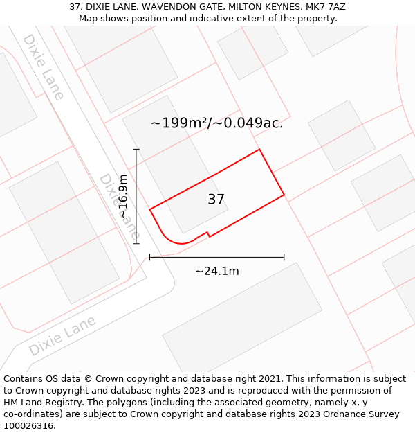 37, DIXIE LANE, WAVENDON GATE, MILTON KEYNES, MK7 7AZ: Plot and title map