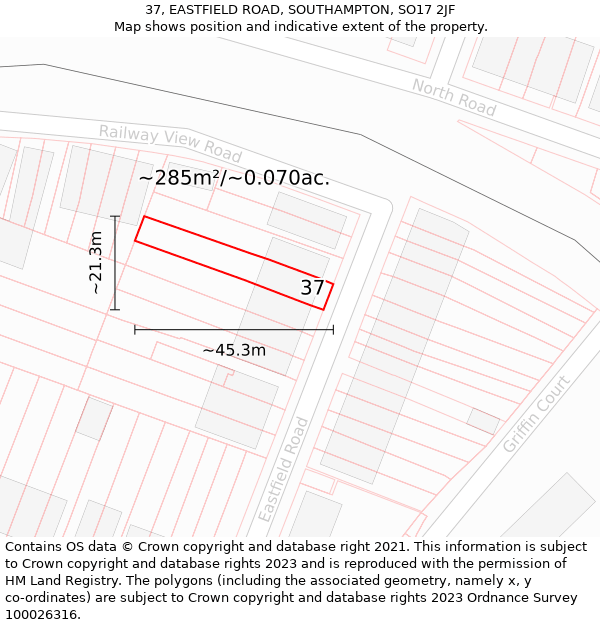 37, EASTFIELD ROAD, SOUTHAMPTON, SO17 2JF: Plot and title map