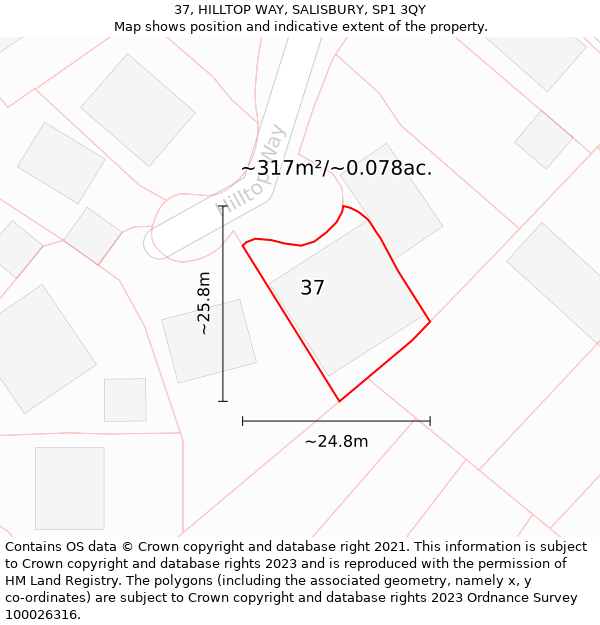 37, HILLTOP WAY, SALISBURY, SP1 3QY: Plot and title map