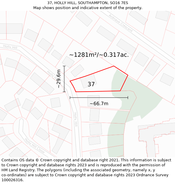 37, HOLLY HILL, SOUTHAMPTON, SO16 7ES: Plot and title map