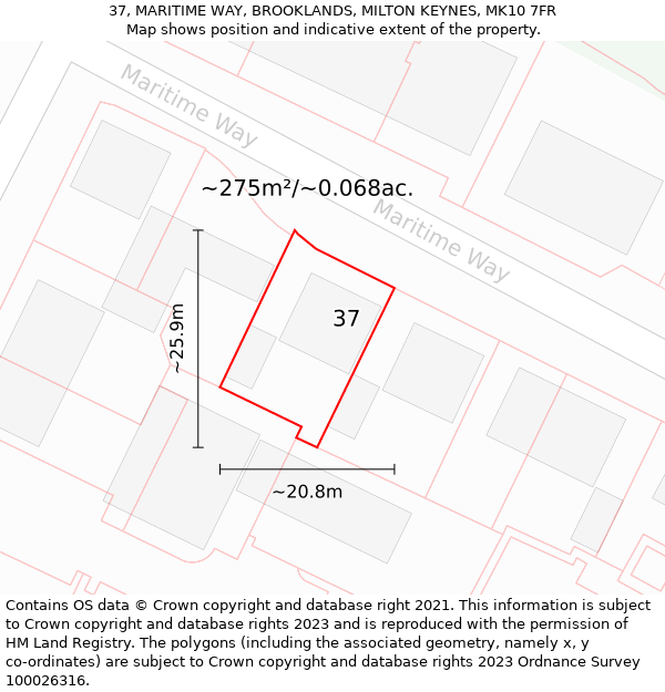 37, MARITIME WAY, BROOKLANDS, MILTON KEYNES, MK10 7FR: Plot and title map