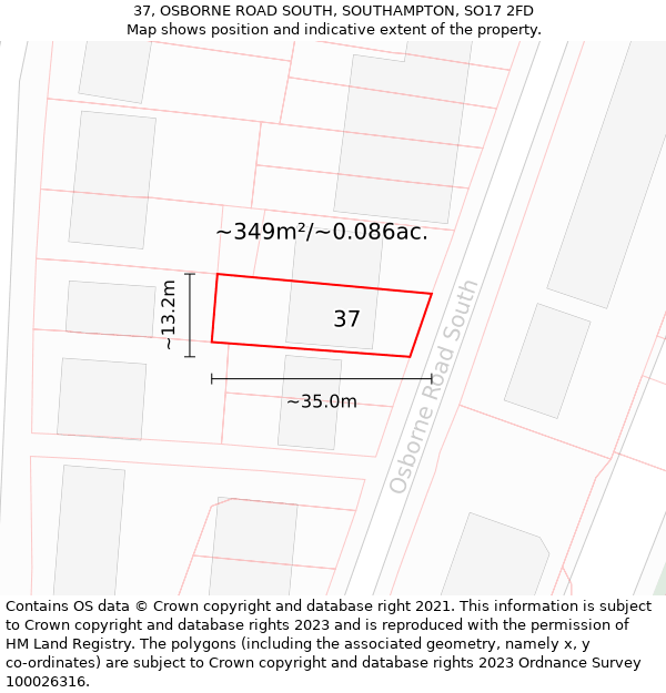 37, OSBORNE ROAD SOUTH, SOUTHAMPTON, SO17 2FD: Plot and title map