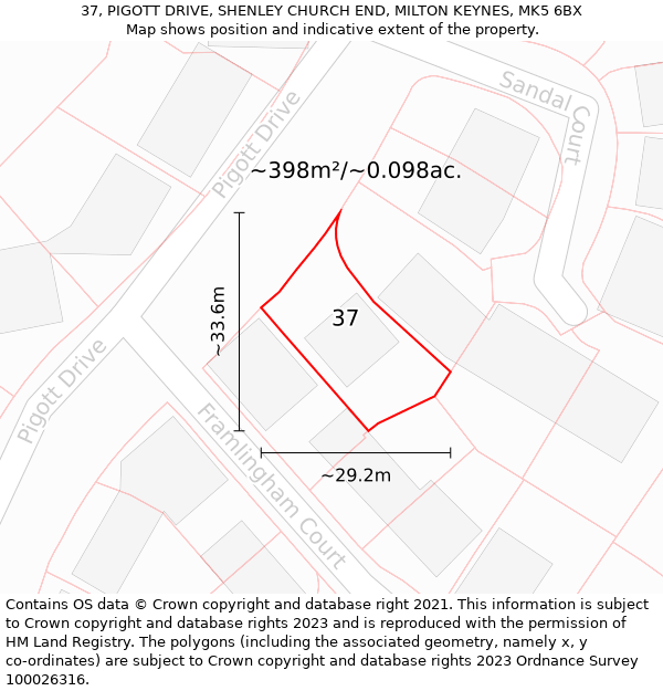 37, PIGOTT DRIVE, SHENLEY CHURCH END, MILTON KEYNES, MK5 6BX: Plot and title map