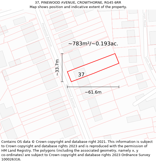 37, PINEWOOD AVENUE, CROWTHORNE, RG45 6RR: Plot and title map