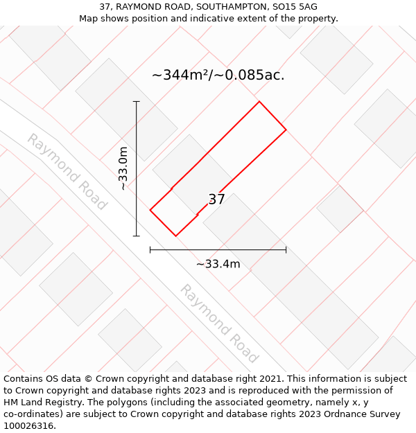 37, RAYMOND ROAD, SOUTHAMPTON, SO15 5AG: Plot and title map