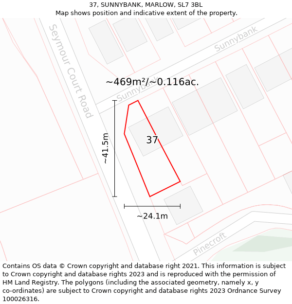 37, SUNNYBANK, MARLOW, SL7 3BL: Plot and title map