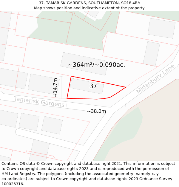 37, TAMARISK GARDENS, SOUTHAMPTON, SO18 4RA: Plot and title map