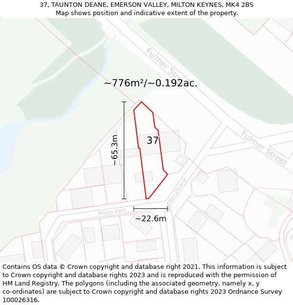 37, TAUNTON DEANE, EMERSON VALLEY, MILTON KEYNES, MK4 2BS: Plot and title map