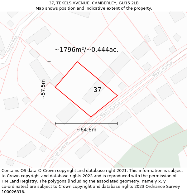37, TEKELS AVENUE, CAMBERLEY, GU15 2LB: Plot and title map