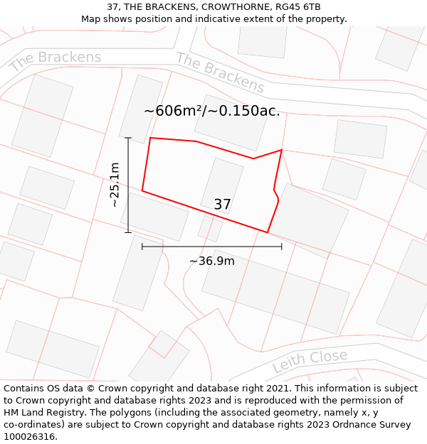 37, THE BRACKENS, CROWTHORNE, RG45 6TB: Plot and title map