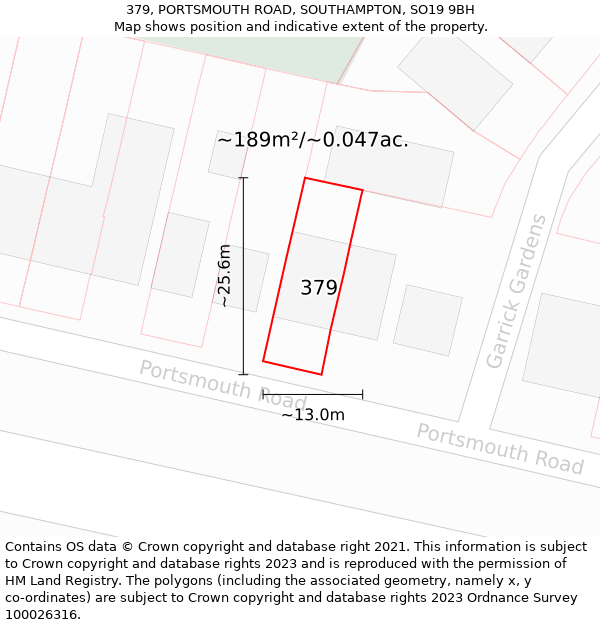 379, PORTSMOUTH ROAD, SOUTHAMPTON, SO19 9BH: Plot and title map