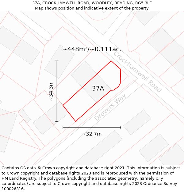 37A, CROCKHAMWELL ROAD, WOODLEY, READING, RG5 3LE: Plot and title map