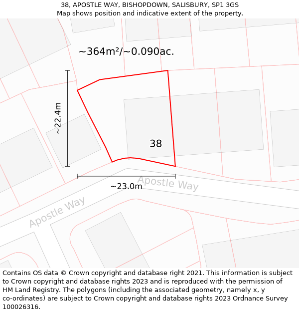 38, APOSTLE WAY, BISHOPDOWN, SALISBURY, SP1 3GS: Plot and title map