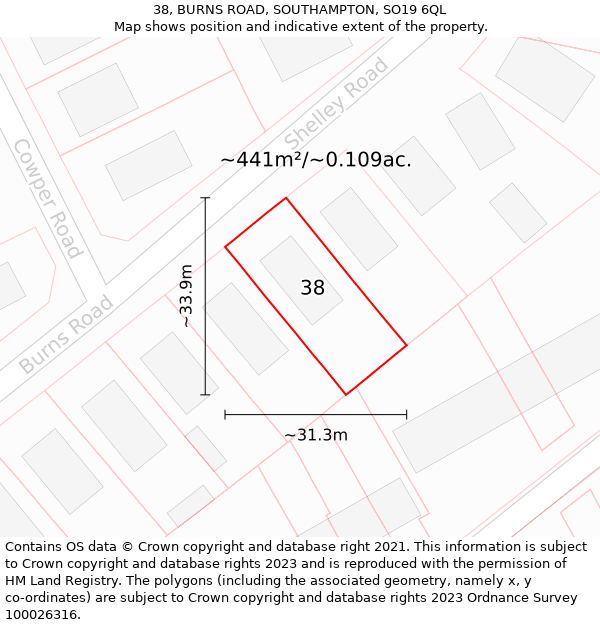 38, BURNS ROAD, SOUTHAMPTON, SO19 6QL: Plot and title map