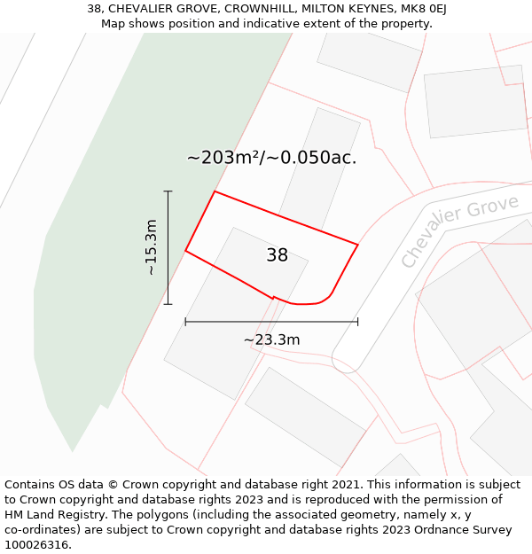 38, CHEVALIER GROVE, CROWNHILL, MILTON KEYNES, MK8 0EJ: Plot and title map