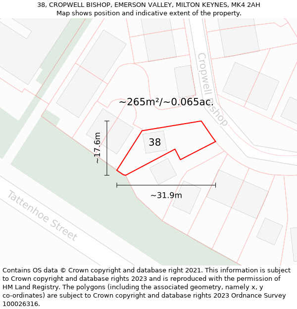 38, CROPWELL BISHOP, EMERSON VALLEY, MILTON KEYNES, MK4 2AH: Plot and title map