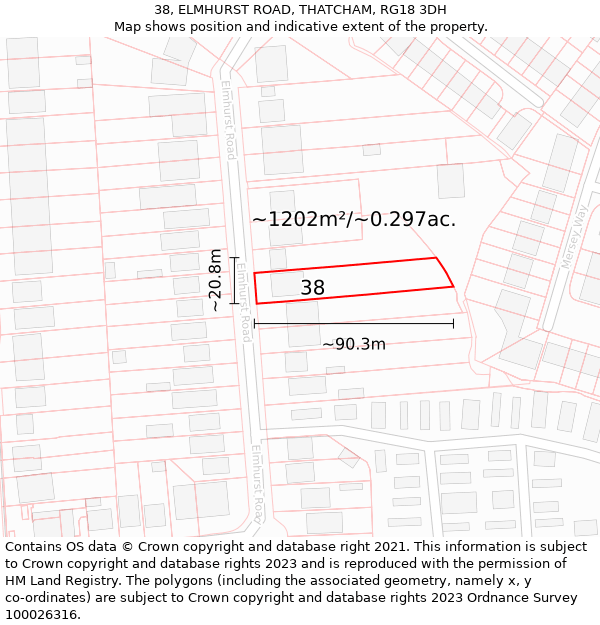 38, ELMHURST ROAD, THATCHAM, RG18 3DH: Plot and title map