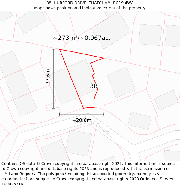 38, HURFORD DRIVE, THATCHAM, RG19 4WA: Plot and title map