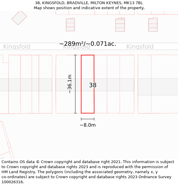 38, KINGSFOLD, BRADVILLE, MILTON KEYNES, MK13 7BL: Plot and title map