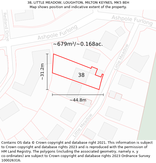 38, LITTLE MEADOW, LOUGHTON, MILTON KEYNES, MK5 8EH: Plot and title map