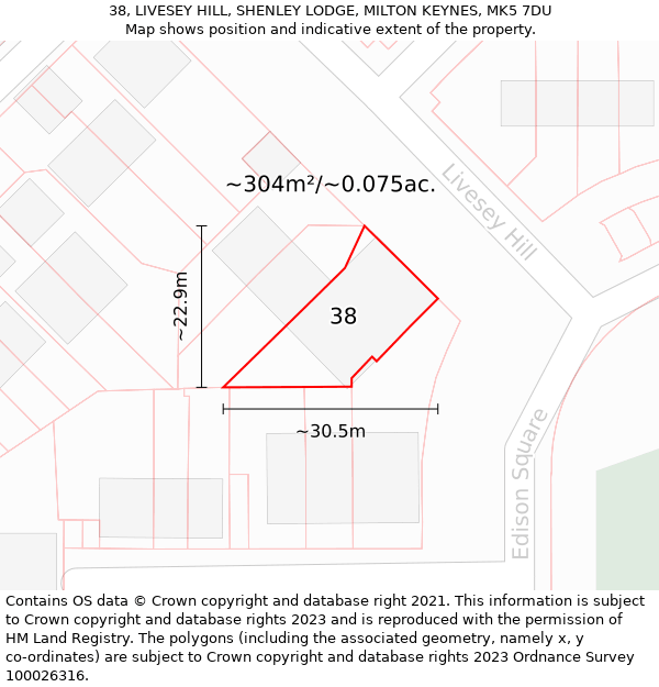 38, LIVESEY HILL, SHENLEY LODGE, MILTON KEYNES, MK5 7DU: Plot and title map