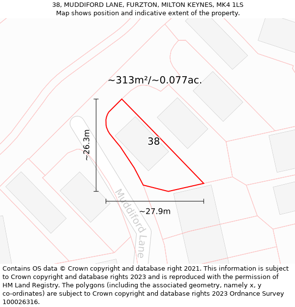 38, MUDDIFORD LANE, FURZTON, MILTON KEYNES, MK4 1LS: Plot and title map