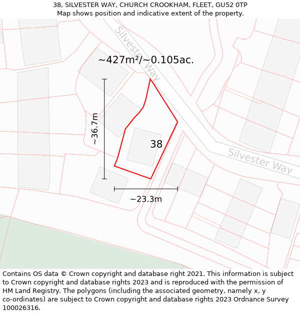 38, SILVESTER WAY, CHURCH CROOKHAM, FLEET, GU52 0TP: Plot and title map