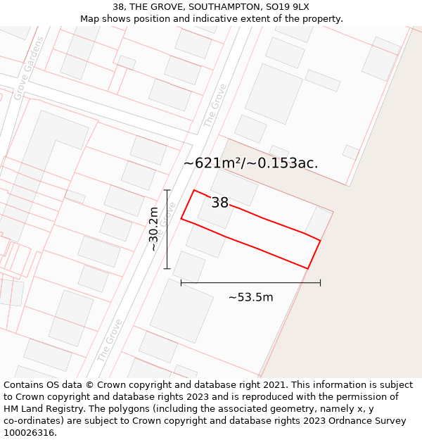 38, THE GROVE, SOUTHAMPTON, SO19 9LX: Plot and title map