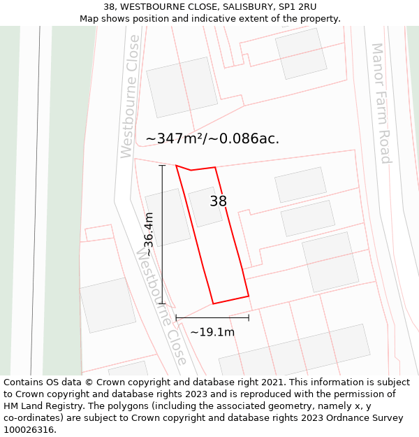 38, WESTBOURNE CLOSE, SALISBURY, SP1 2RU: Plot and title map