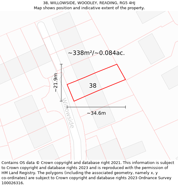 38, WILLOWSIDE, WOODLEY, READING, RG5 4HJ: Plot and title map