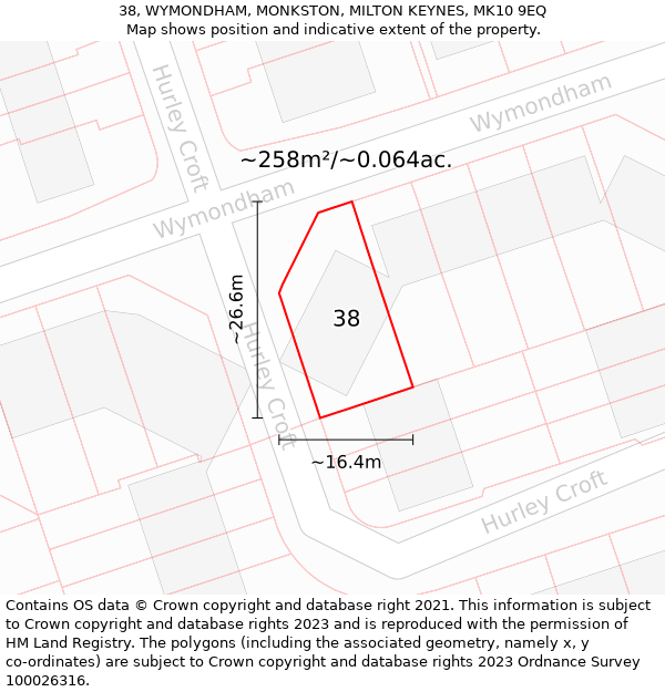 38, WYMONDHAM, MONKSTON, MILTON KEYNES, MK10 9EQ: Plot and title map