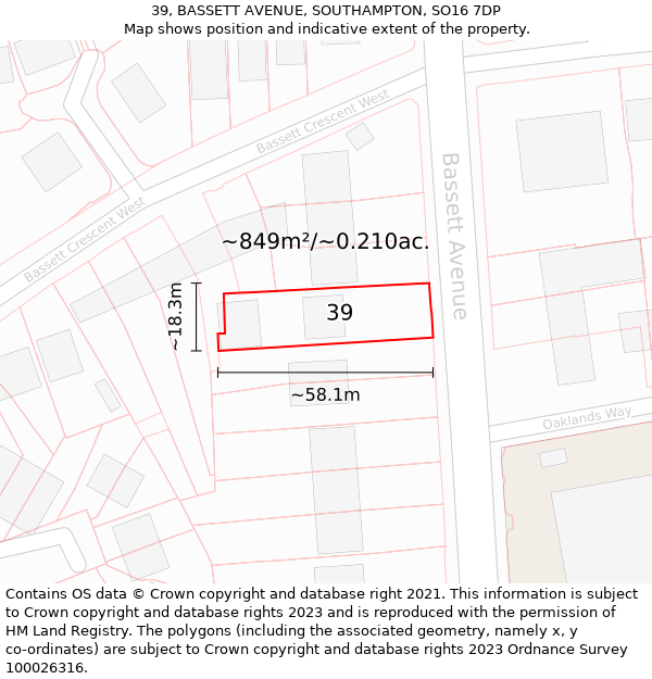 39, BASSETT AVENUE, SOUTHAMPTON, SO16 7DP: Plot and title map