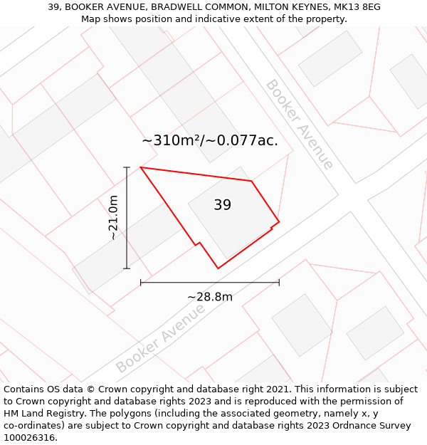 39, BOOKER AVENUE, BRADWELL COMMON, MILTON KEYNES, MK13 8EG: Plot and title map