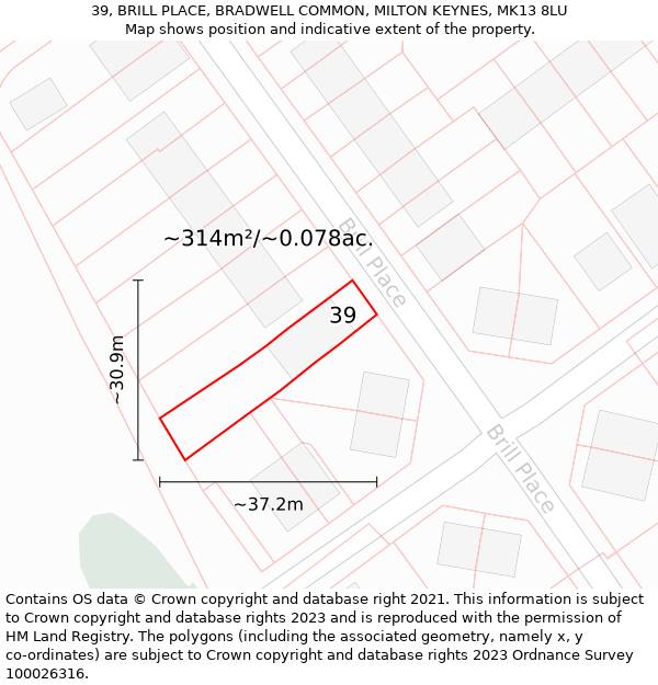 39, BRILL PLACE, BRADWELL COMMON, MILTON KEYNES, MK13 8LU: Plot and title map