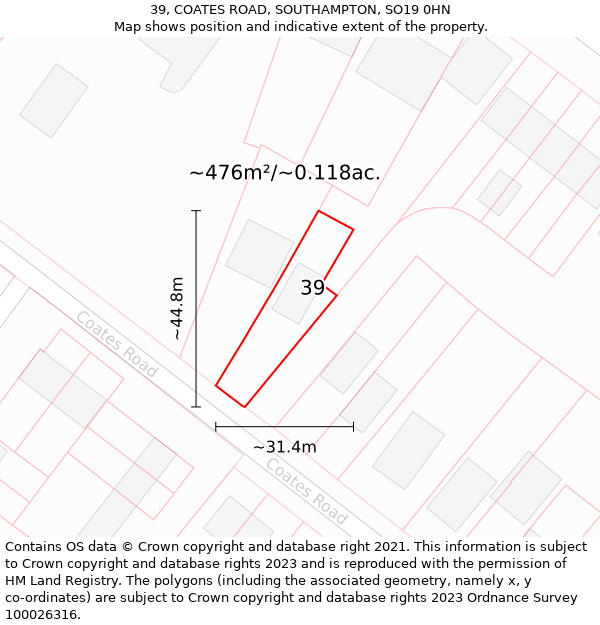 39, COATES ROAD, SOUTHAMPTON, SO19 0HN: Plot and title map